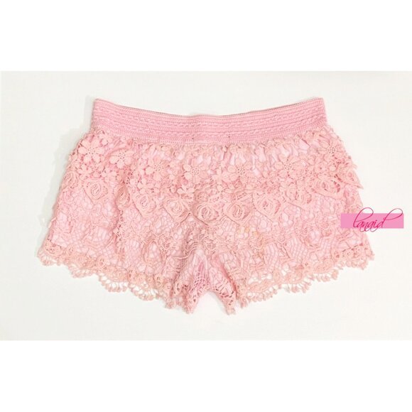 NOBO Tiered Crochet Shorts Layered Pink Floral Lace Knit Cut-Outs Cutouts Skort - Picture 5 of 7